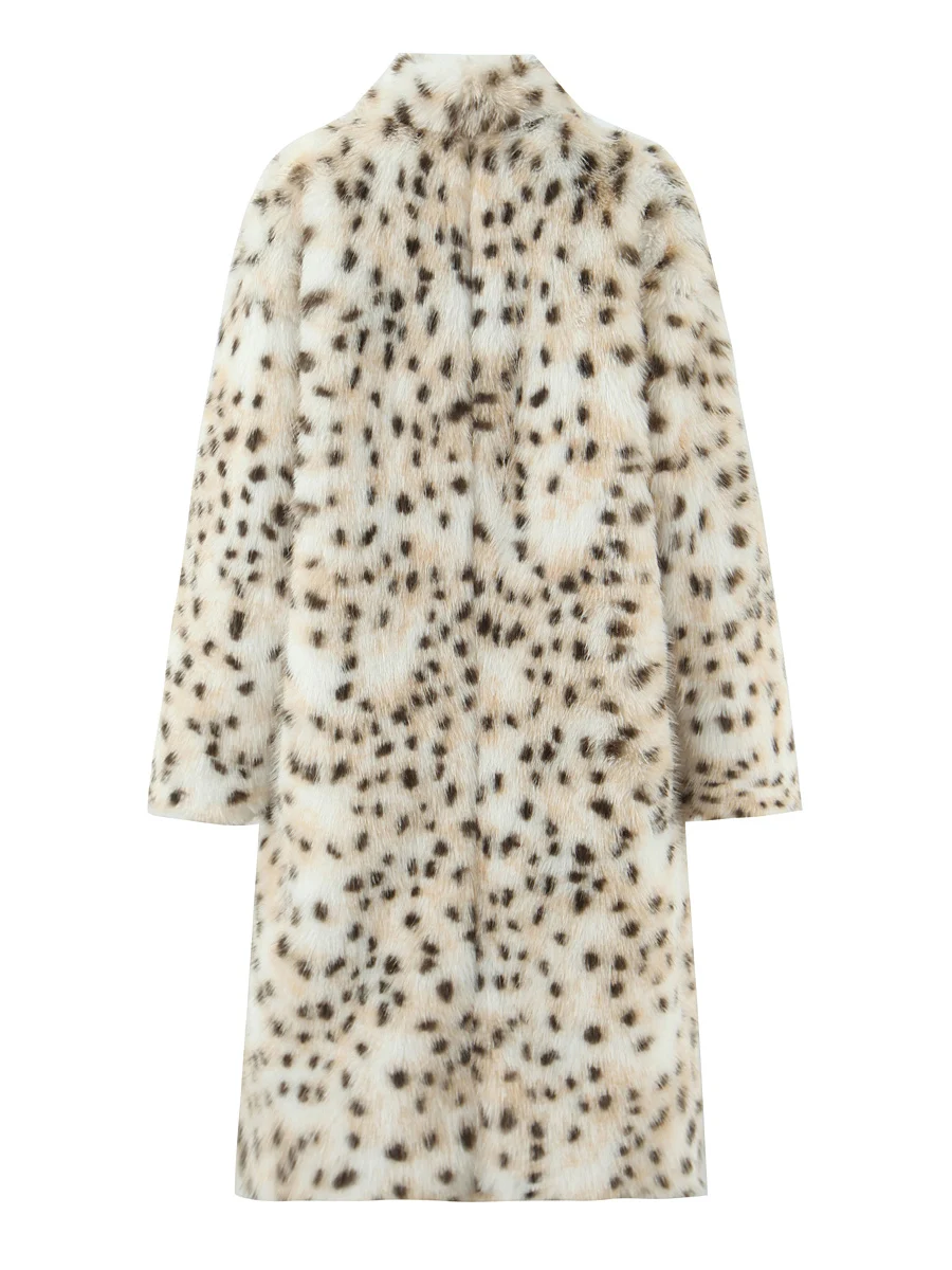 Women's Long Faux Fur Coat Leopard Print Windproof Loose Winter Jacket Plush Effect Artificial Leather Outerwear Spring 2026