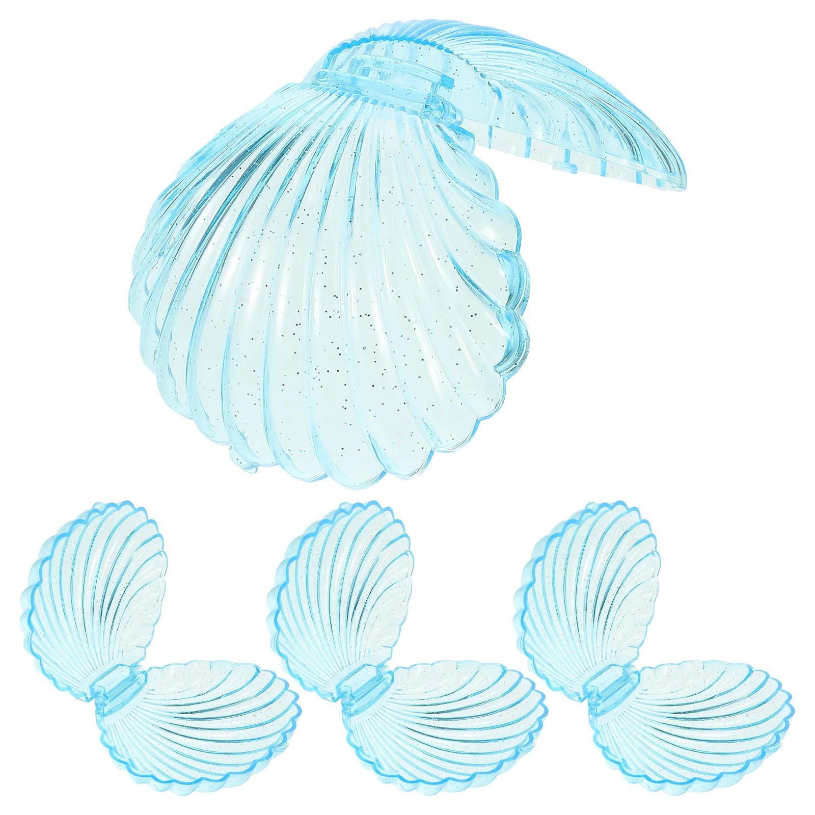 

4pcs Candy Gift Box Transparent Shell Shaped Storage 11x9x5.5cm Plastic Ideal for Jewelry Sweets Parties Bridal Showers