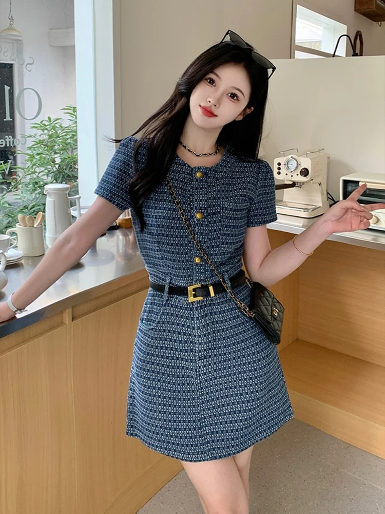 

Джинсовое платье, женское дизайнерское платье Sense, лето 2023, новая мода, элегантное ретро-платье высокого класса с регулируемой талией