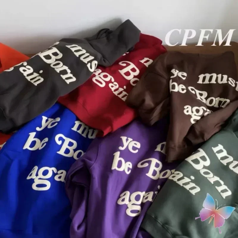 Stock Winter Oversized Fleece Kanye Hoodies High Quality Foam Print Ye Must Be Born Again CPFM Cactus Sweatshirts Men Women