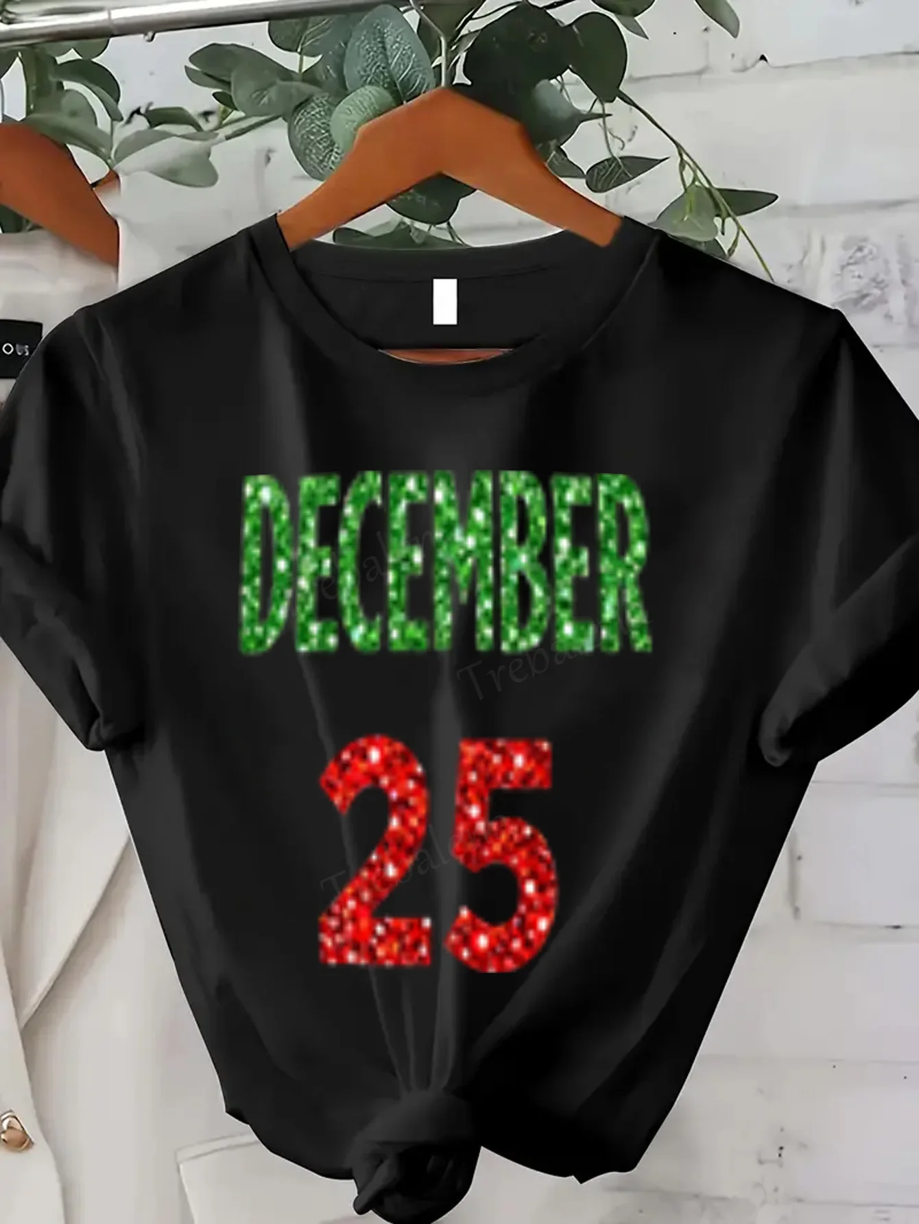 تي شيرت نسائي لامع 25 ديسمبر عيد الميلاد تي شيرت نسائي