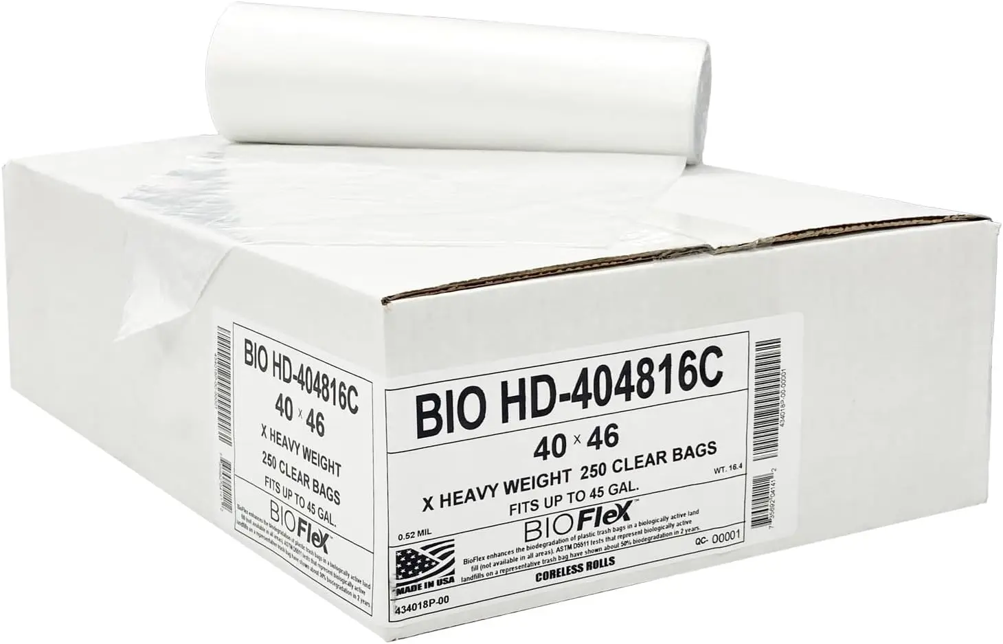 

Мусорные мешки прозрачные, 45 галлонов, 250 штук, технология BioFlex, 40x48 дюймов, высокая плотность