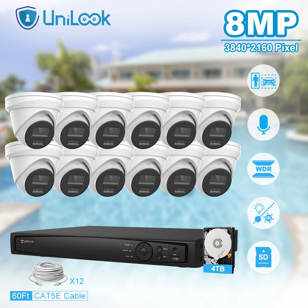 Unilook Security Protection 8MP Smart Dual-Light IP Camera System Kit 16 IP Cameras Indoor 16 Channels NVR CCTV Security System