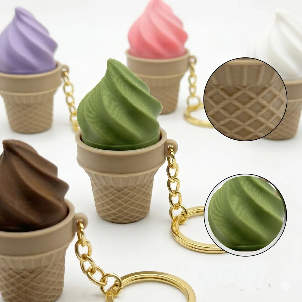 Squishy Ice Cream Keychain Slow Rising Squeeze Toy Simulation Food Keyring Pendant Soft Bag Charm Stress Relief Gift for Unisex
