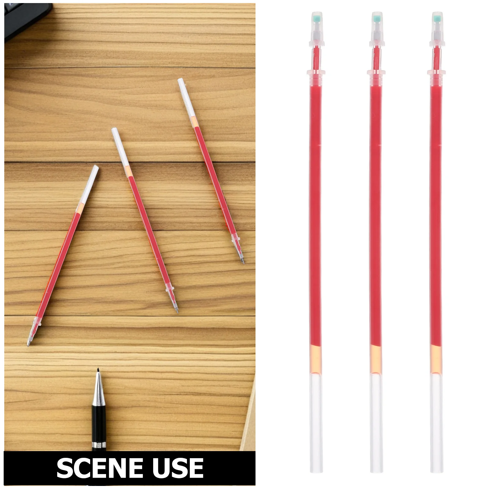 300Pcs Red Gel Ink Pen Refills Smooth Writing 0.5mm Fine Tip Office Signature Business Note Taking Ballpoint Replacement