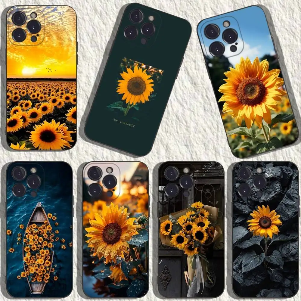 

Beautiful Yellow Sunflower Phone Case For iPhone 17,16,15,14,13,12,11,Plus,Pro Max,XS,X,XR,SE,Mini,8,7,Soft Silicone Black Cover