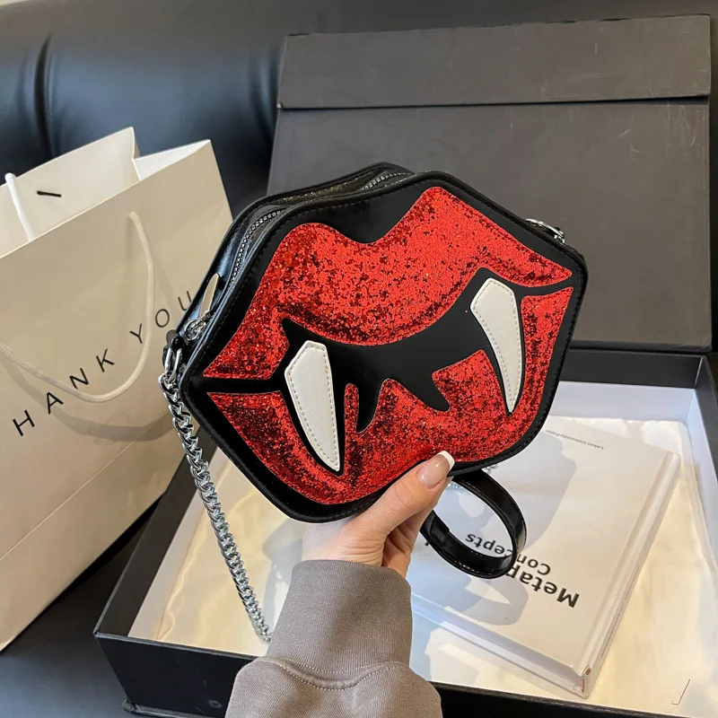 

Outlet Halloween Забавная женская сумка через плечо с цепочкой, новый маленький дизайн Mo Lipsti ex Daily Faion Accory из искусственной кожи