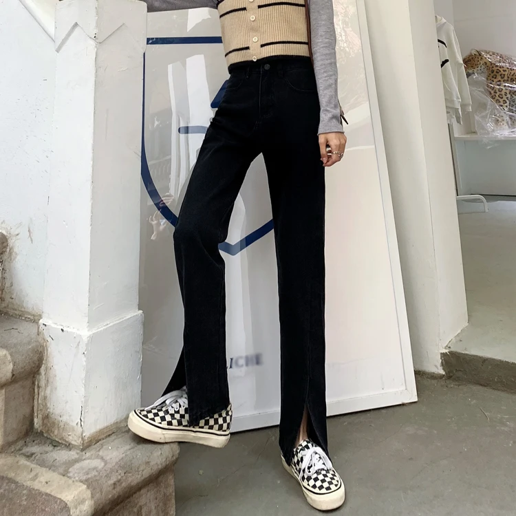 Pantalones vaqueros con abertura de cintura alta para mujer, pantalones de pierna ancha holgados y versátiles, corte recto adelgazante, novedad de primavera