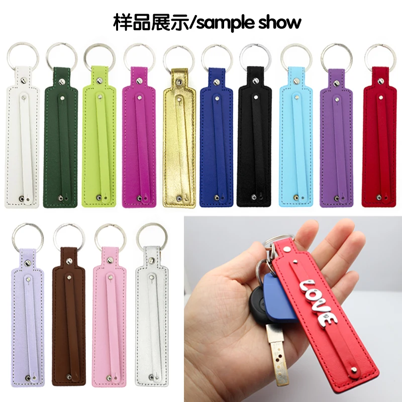 Wholesales 100p Key Chain Ring Mixed Color PU Leather With8mm SmallBelt Through 8mm Slide Charms Letters Numbers Women Kids Gift