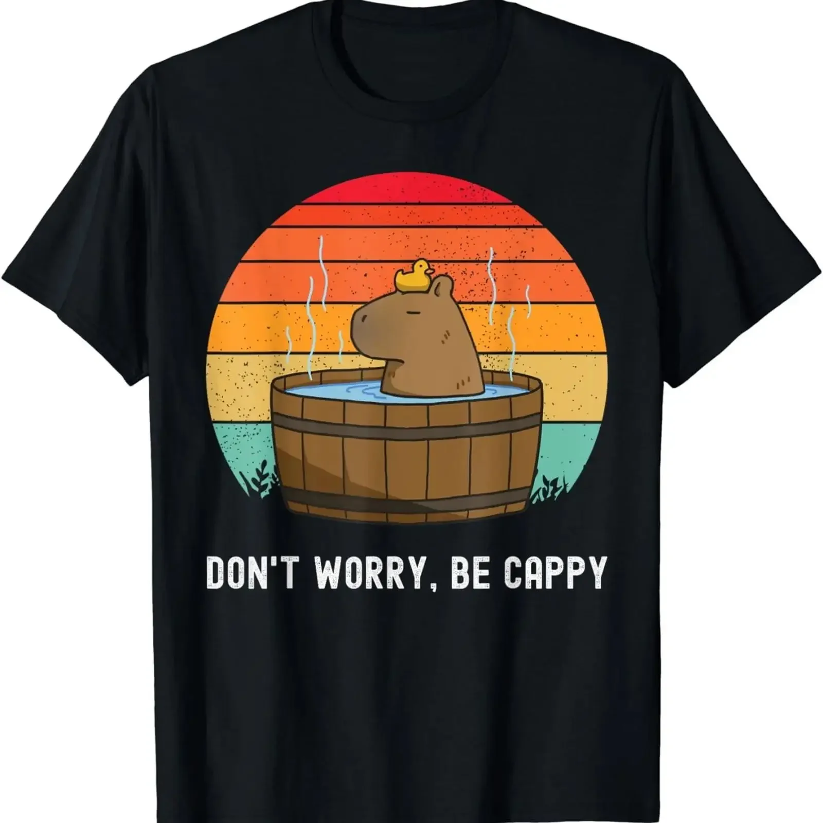 Retro Funny Capybara Don't Worry Be Capy Sweet T Shirt vintage Washed Stylish Casual Comfortable graphic Versatile Slightly