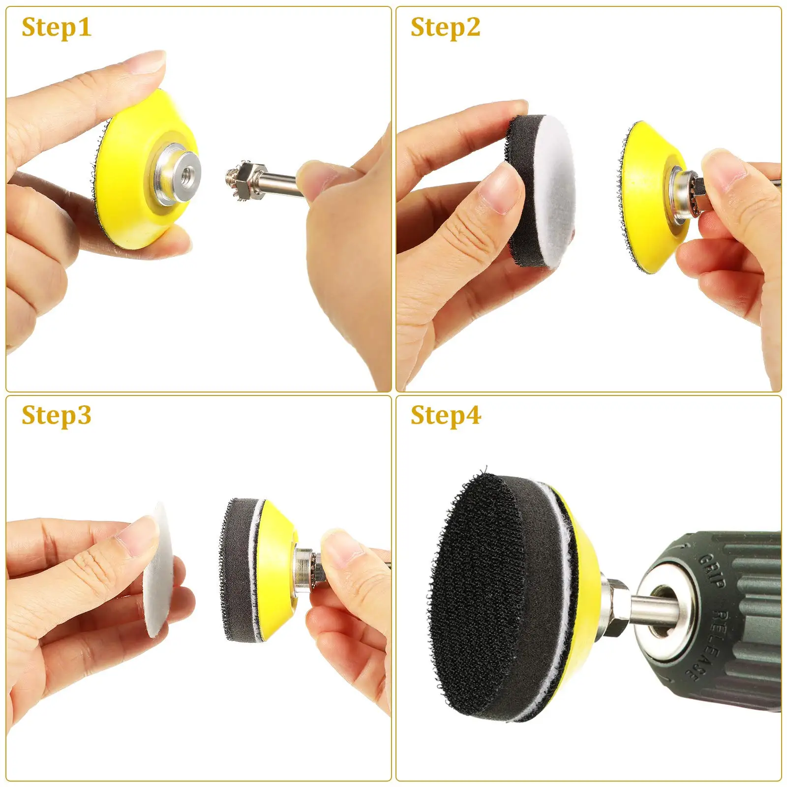 2 Inch Hook and Loop Sandpaper Kit 428 Pcs Assorted Grit 40-3000 with 1/4 Inch Round Shank Backing Pad Soft Foam Buffering Pads