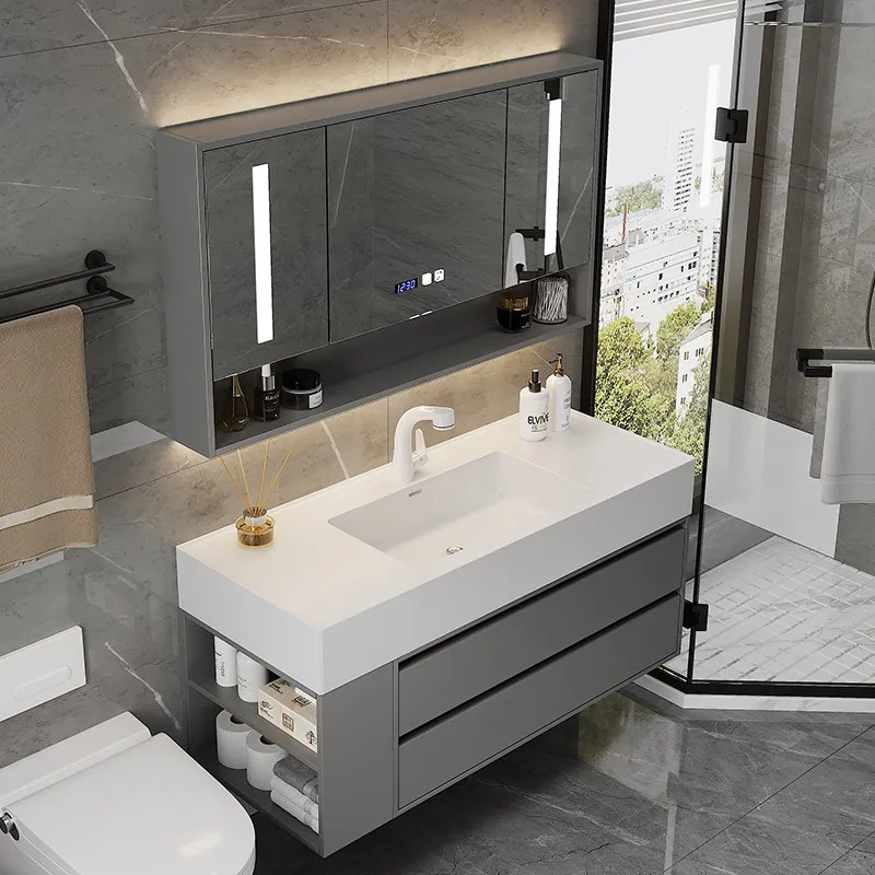 Accessible luxury nano all-in-one basin bathroom cabinet combination casual wash basin modern bathroom storage grid wash basin