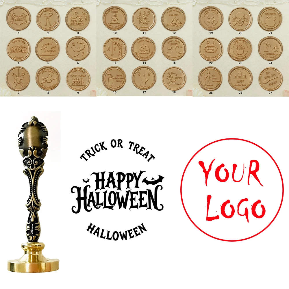 Happy Halloween-Thema, 2,5 cm, individuelle Wachssiegelstempel mit Griff, personalisierte Logo-Design-Stempel für DIY-Party-Einladungskarten