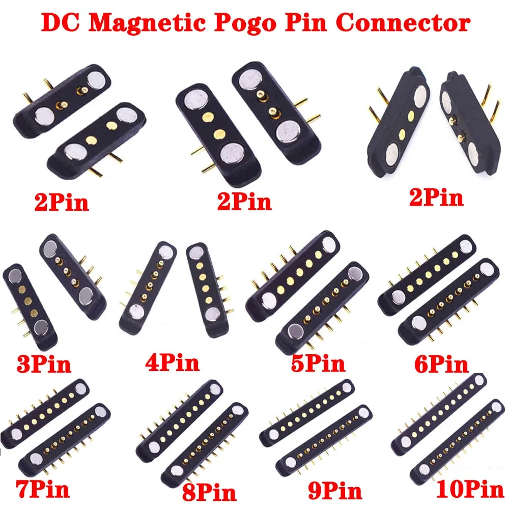 1 paire de connecteurs à broche Pogo magnétique DC à aiguille incurvée 2A 2 broches/10 broches avec oreilles Pogopin mâle femelle, prise de courant DC à ressort