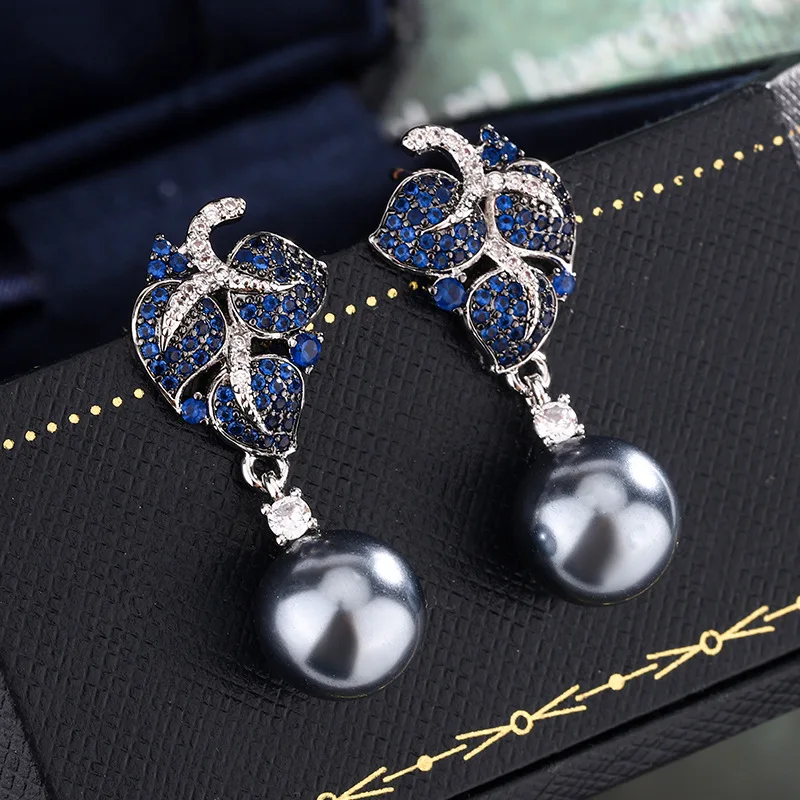 

Pearl Set S925 Silver Needle Earrings Fashionable Elegant Necklace Pendant Black Gold Series
