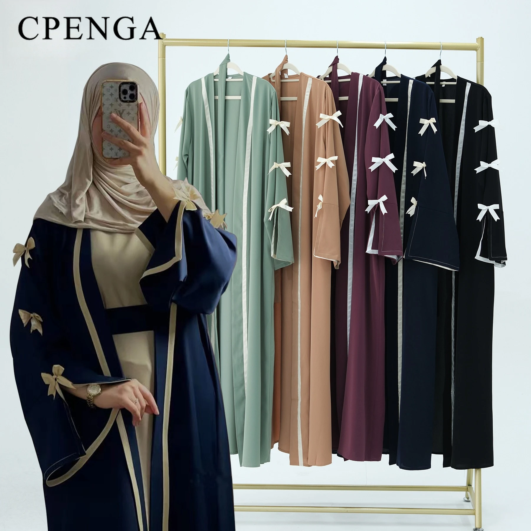 

Скромное мусульманское женское платье Абая, однотонное платье с бантом и открытым передом, кардиган, исламский дубайский стиль, праздничный наряд, турецкий длинный халат