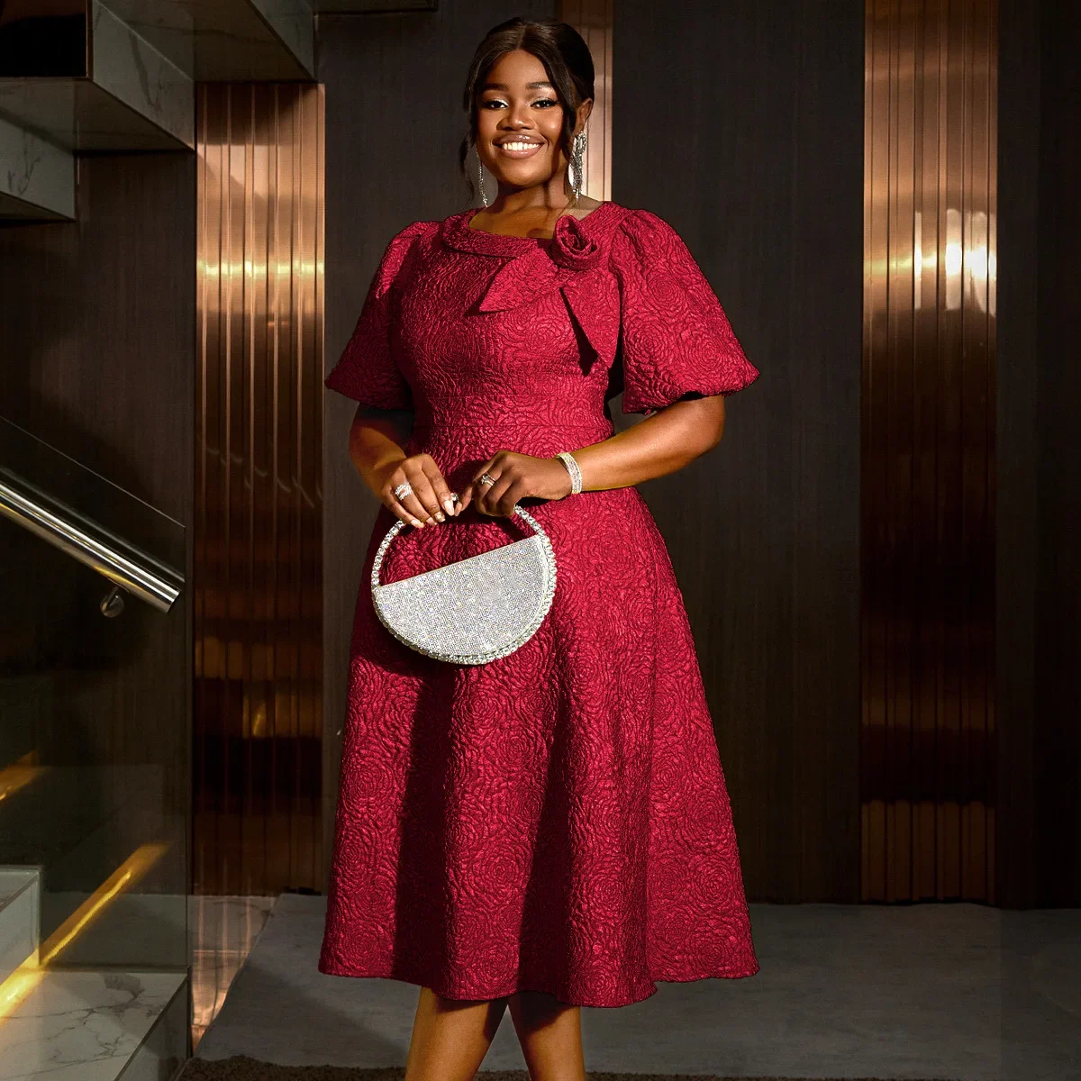 Spring Summer plus Size Jacquard Dress A-Line Fashion Party Banquet Temperament 2025 New Arrivals