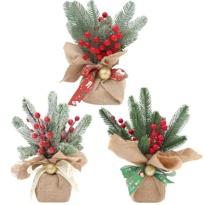 26/30 CENTIMETRI Artificiale Albero Di Natale Decorazione Della Tavola Simulazione Bacche Rosse Pigna per la Decorazione Dell'home Office 2025 Regalo di Capodanno