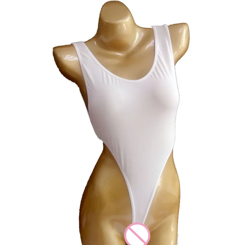 Sexy Women Ice Silk Backless High Cut Bodysuit Transparent Sheer One Piece Swimwear See Through Club Wear Erotic Lingerie