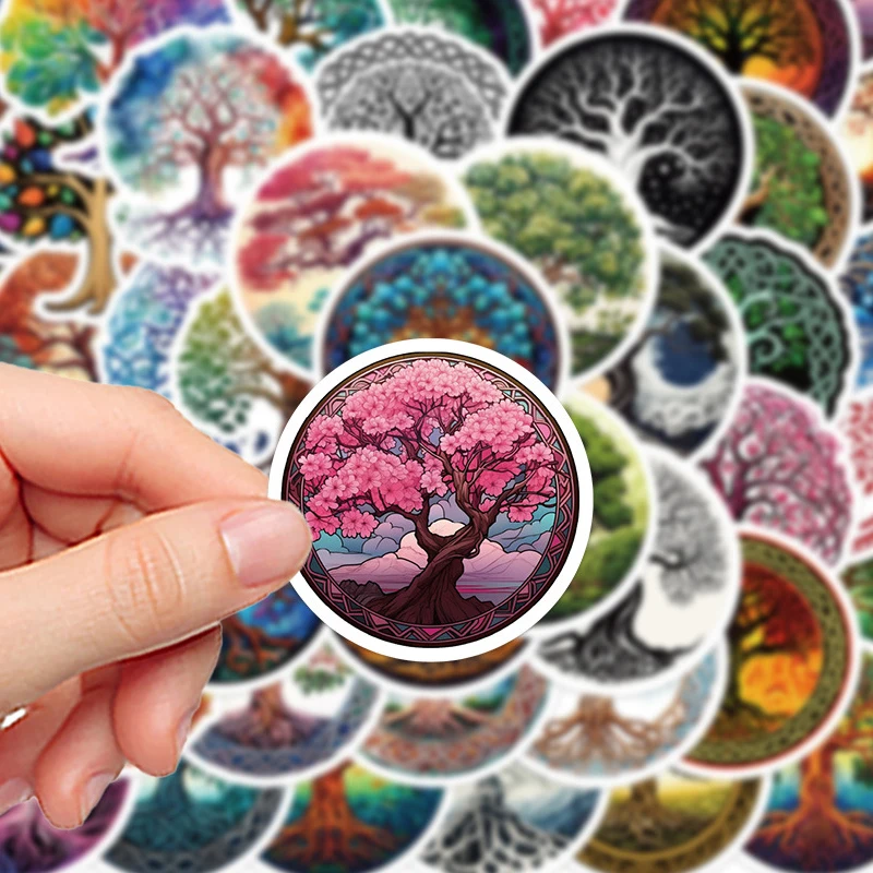 50Pcs Tree of Life Stickers Creative Waterproof Decals for Scrapbook Stationery Water Bottle Phone Guitar Laptop DIY Decor Kids