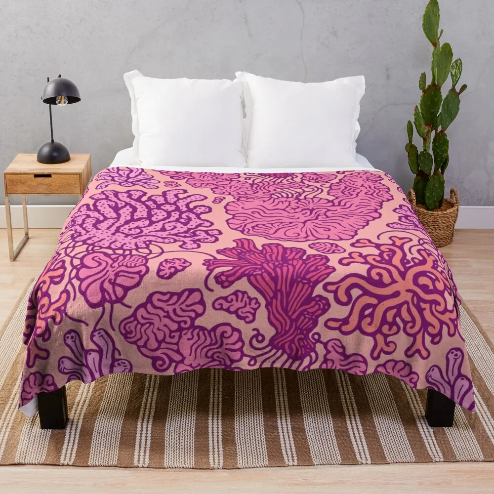 Macroalgae Repeating Patterns: Coralline, sunset Throw Blanket Soft Shaggy Blankets