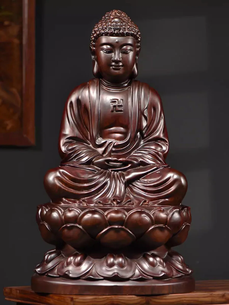 Classical Ebony Wood and Rosewood Carvings and Decorations of Buddha Buddha, offering the Statue of Shakyamuni at Home