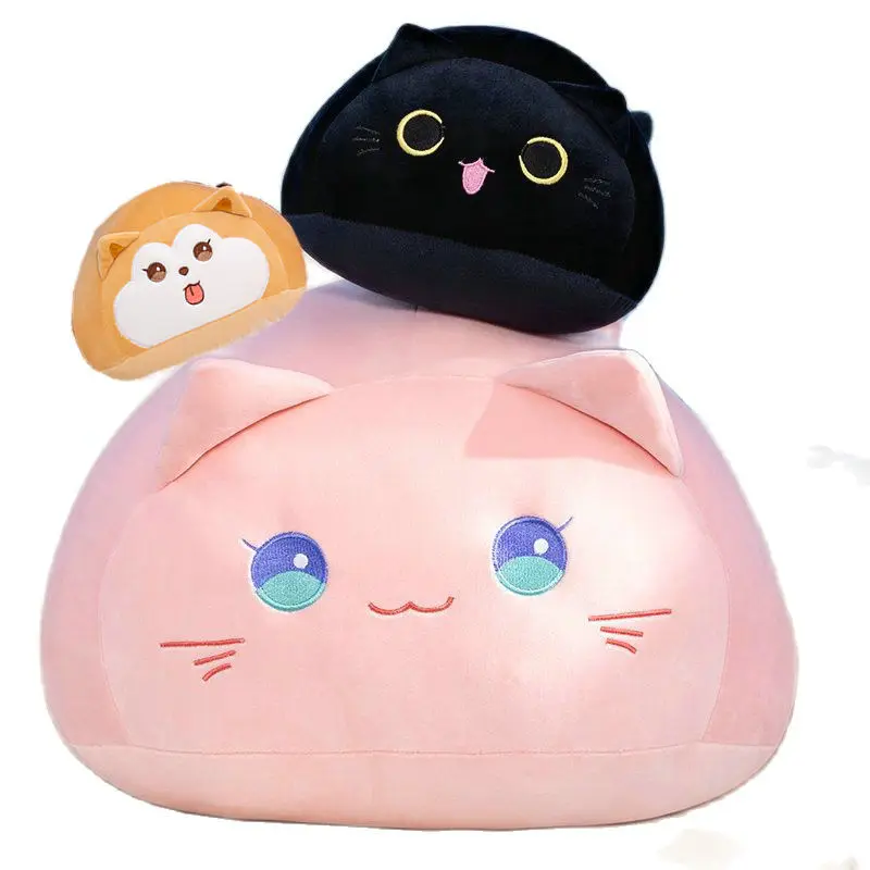 Adorable Baozi Round Ball Shape Black Cat Plush Toy Stuffed Soft Cherry Blossom Pink Cat Girl Throw Pillow Shiba inu Dog Cushion