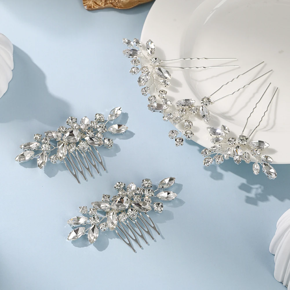 

Miallo Silver Crystal Woman's Hairpins European and American Elegant Hair Comb Headwear Party Banquet Princess Hair Accessories