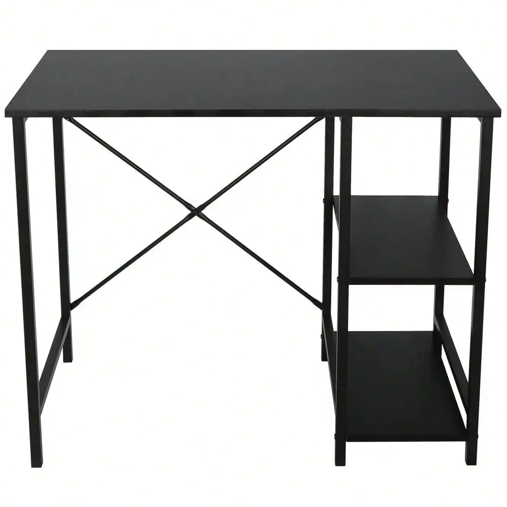 Bureau d'ordinateur noir avec étagères, table d'écriture, bureau de salon, 36"