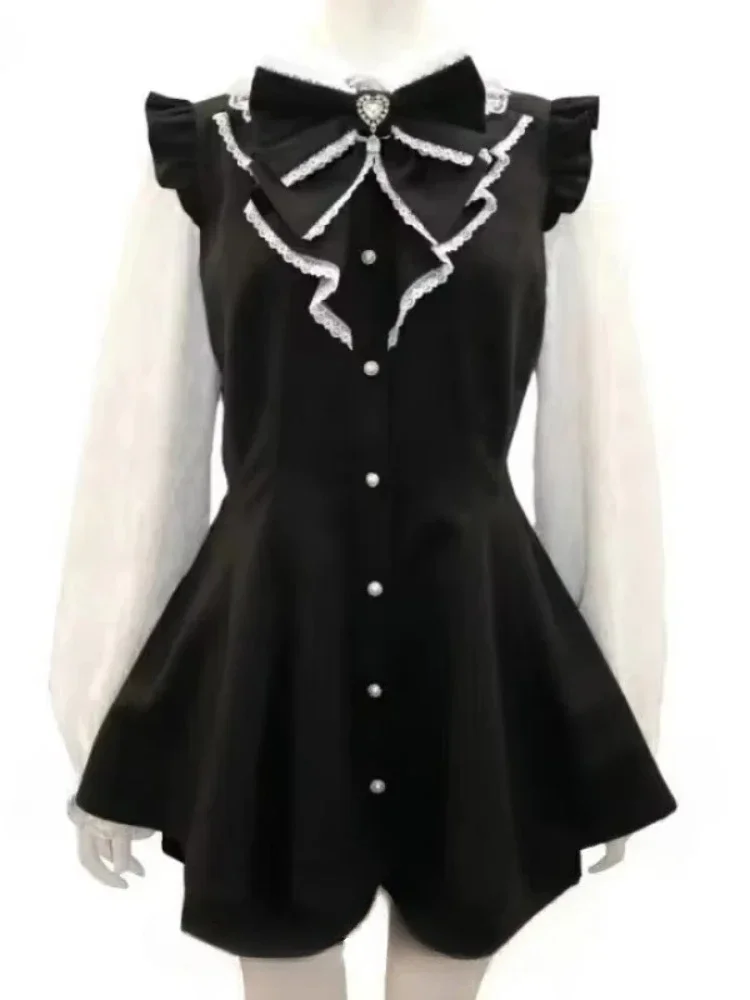 Japanres Sweet Preppy Style Bow Ruffles Dresses Women Y2k Harajuku Slim Mini Dress Autumn Gothic Plaid Long Sleeve Party Dress