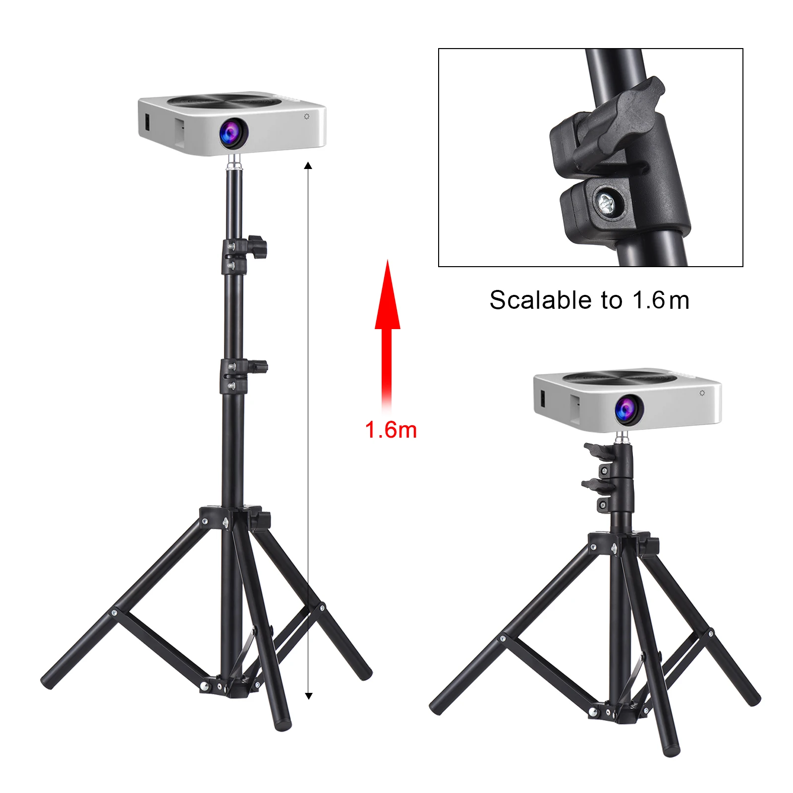 Projector Tripod Stand Stretchable Projector Bracket Aluminum Alloy Holder 1/4\'\' Interface Adjustable Height for LCD Projector