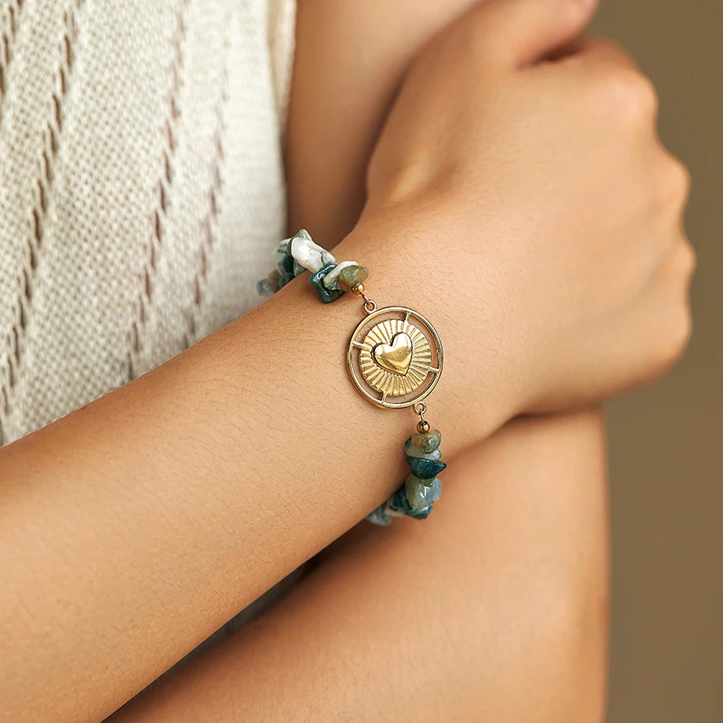 PRISCA | Women Stainless Steel Stone Gold Bracelet Vintage Charm Bohemia Jewelry French Style
