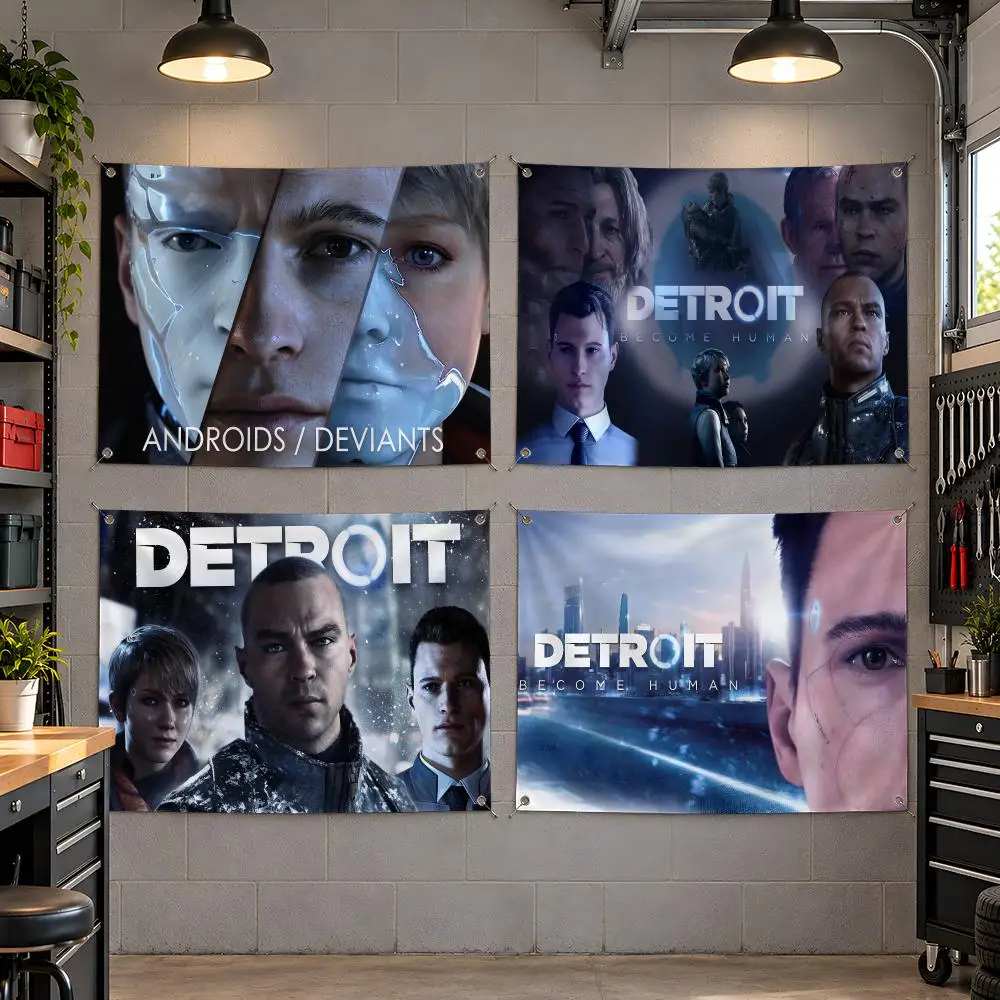 Game Sci-Fi Detroit Become Human Flags Fan Flag Banner Outdoor Camping Backyard Lawn Garden Patio Party Decor Gift