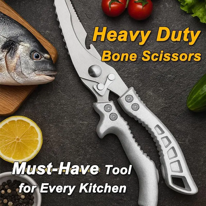 Professional Stainless Steel Kitchen Scissors with Safety Lock Portable for Meat Vegetables Camping Outdoor Cooking