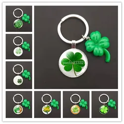 New style high quality zinc alloy green leaf keychain beautiful four-leaf clover creative fashion glass keychain lucky key ring