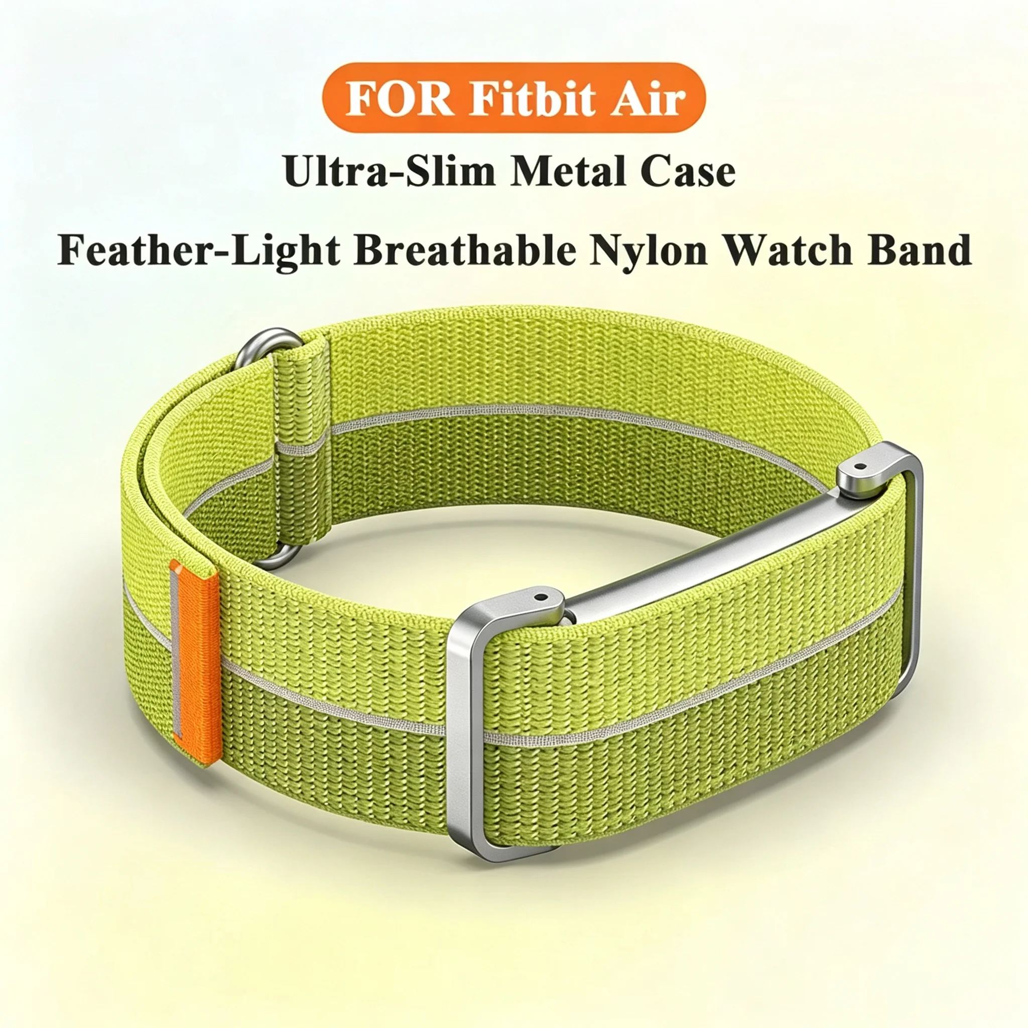 Metal Protective Case Nylon Strap For Google Fitbit Air Ultra-Slim Feather-Light Breathable Quick Release Replacement Wrist Band