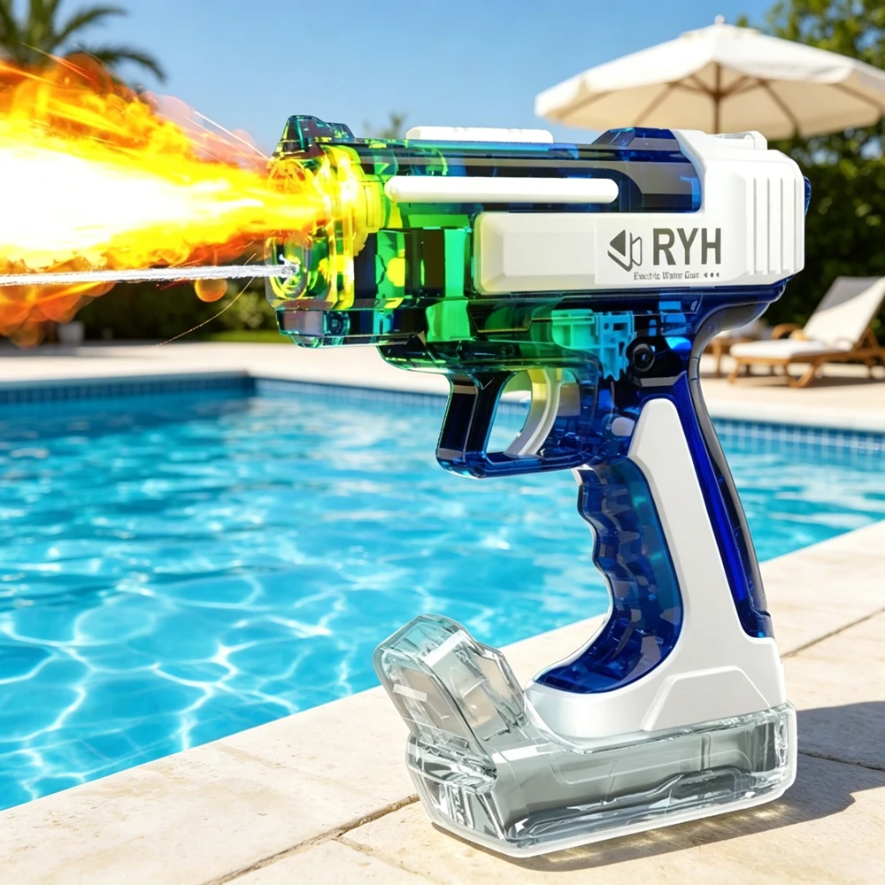 Flame Spray Electric Water Gun Fully Automatic Multishot Squirt Blaster with  Dual Spray Modes High Tech Outdoor Water Play Toy
