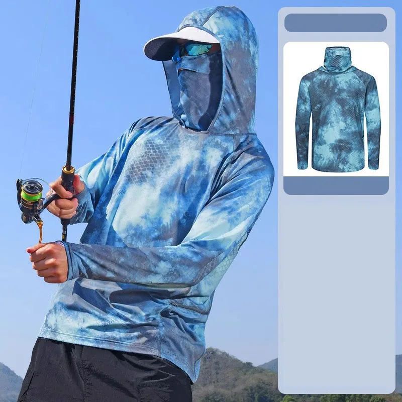 التمويه الصيد ملابس الحماية من الشمس الرجال الحرير الجليد الصيف رقيقة جدا غطاء الصيد في الهواء الطلق تنفس تجفيف الشمس الملابس