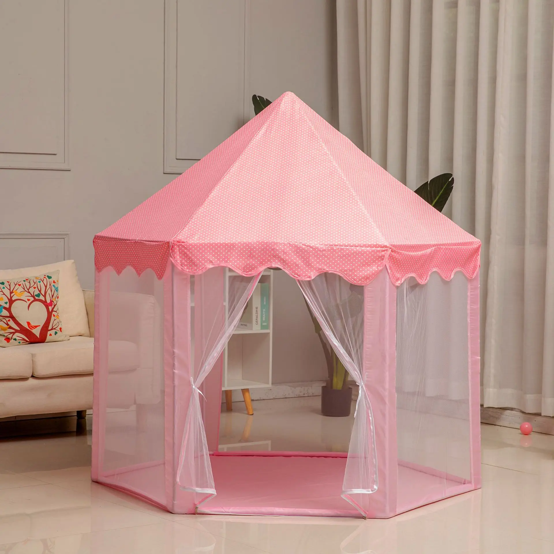 Hot-selling children's hexagonal princess zipper tent indoor game house boys and girls toys