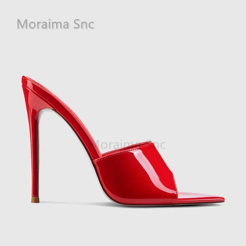 Ciabatte in pelle verniciata Pantofole Donna Tacchi alti Scarpe estive a punta Scarpe da festa con diapositive a spillo sexy poco profonde