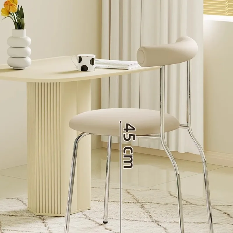Mid-Century Vintage Iron Dining Chair Vanity Stool with Backrest Compact Makeup Bench Apartment
