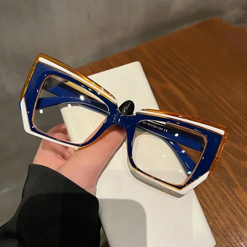 Square Patterned Eyeglass Frame 2024 New Personalized Flat Mirror Fashion Large Frame Plain Color Trendy Eyeglass Retro Eyewear