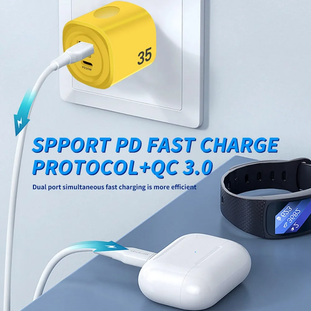 USB C Fast Charger 35W QC3.0 PD Real Fast Quick High Speed Charging Mobile Phone Wall Adapter for IPhone15 Xiaomi 14 Samsung S23 - náhled 2