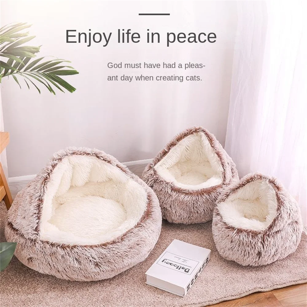 New Plush Pet Kennel Cat And Dog Kennel Half Pack Round Nest Mattress Short Plush Semi-Closed Fall And Winter Warmth