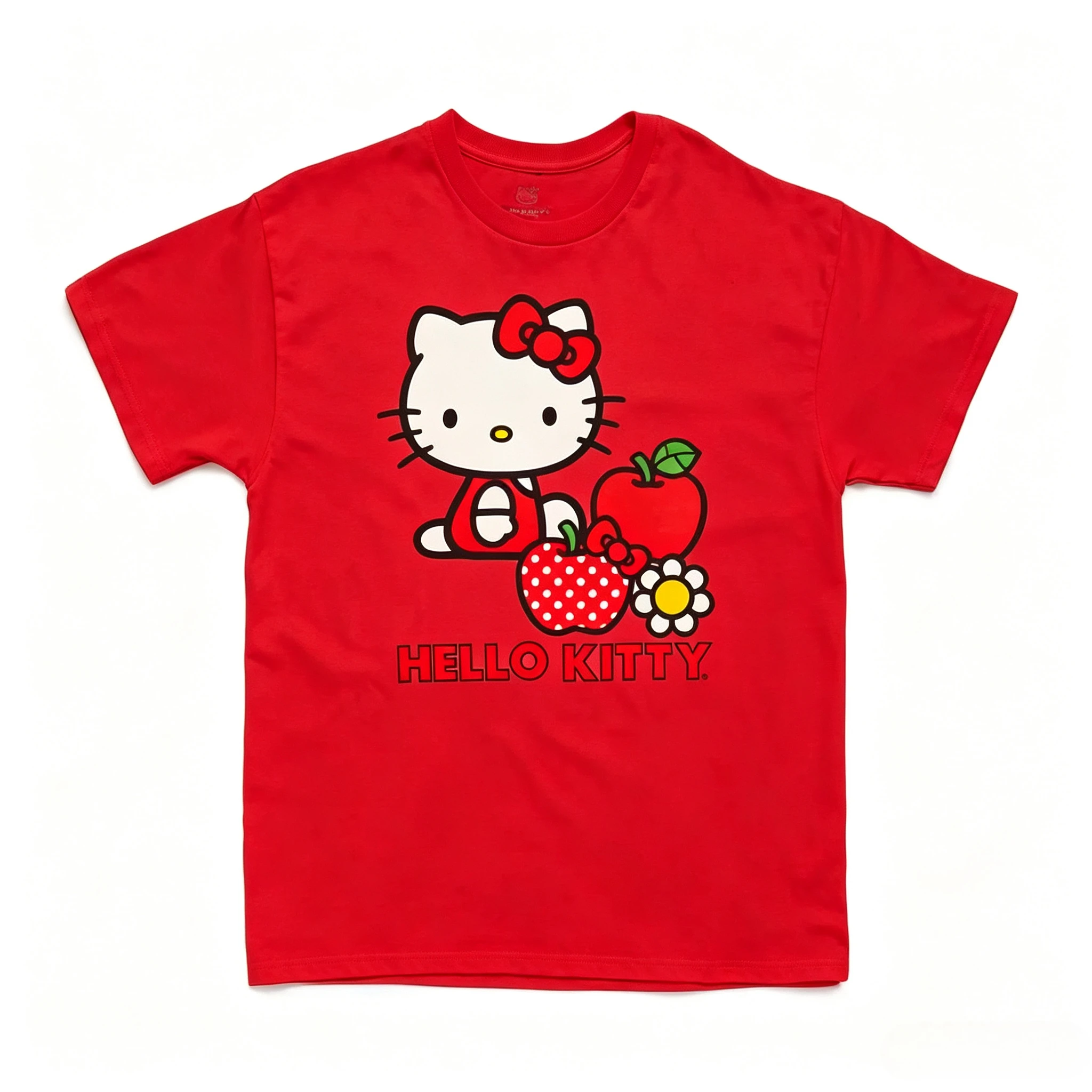 Hello Kitty Apple Flower T Shirt Cute Cartoon Character Print Short Sleeve Sanrio Kitty Graphic Casual Unisex Women Kids Tee Top