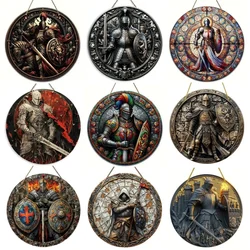 Vintage medieval knight art sign round wooden, bar cafe porch living room bedroom home decor, rustic style creative wall decor