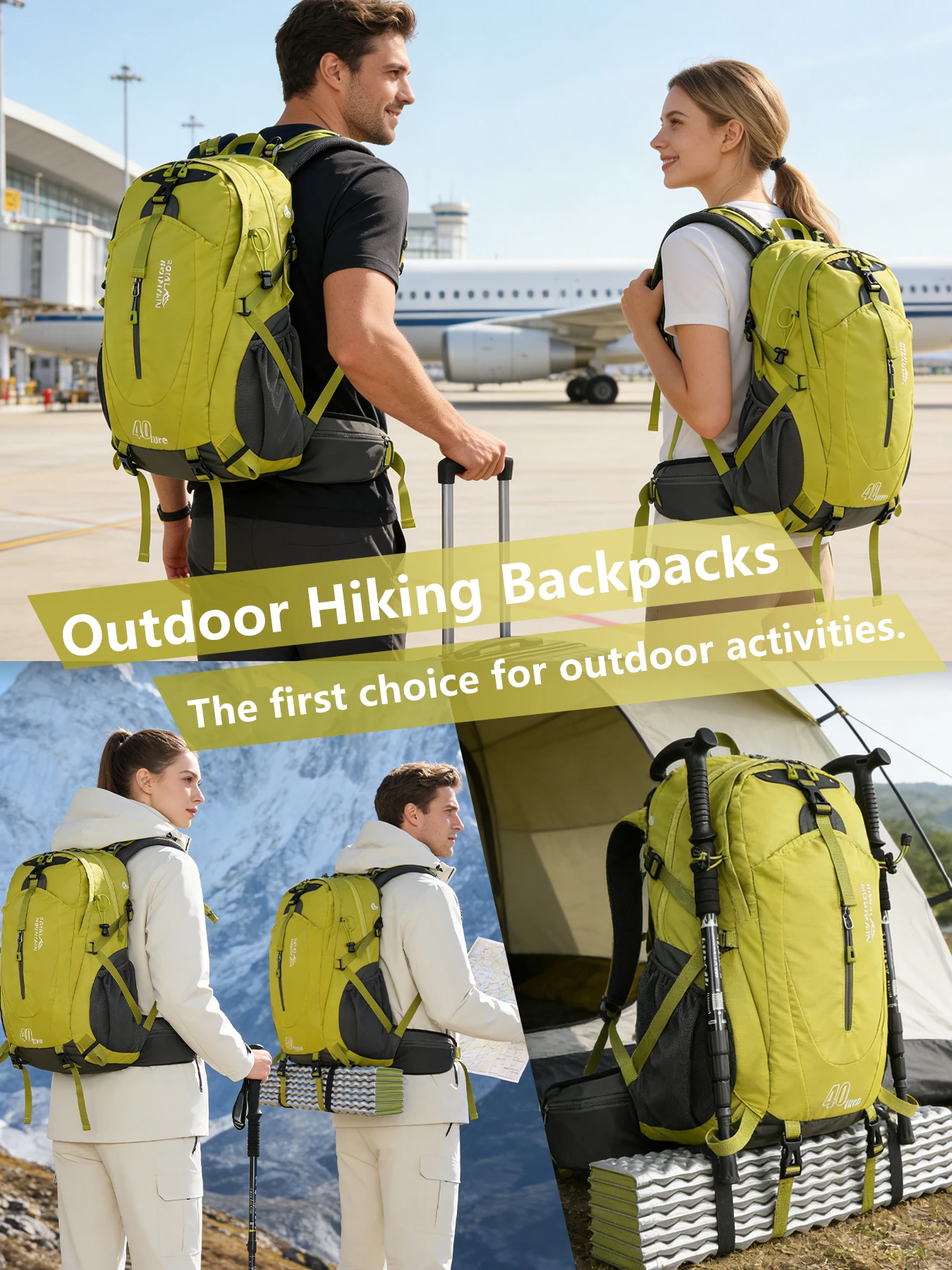 40L Outdoor-Wanderrucksack, Bergsteigen, leicht, atmungsaktiv, funktionell, vorne offene Tasche, wasserabweisende Nylontasche – Detail 7