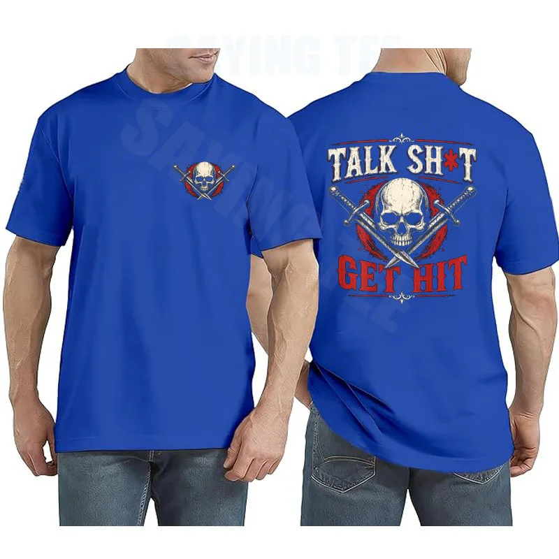 Talk Shit Get Hit Lustiges Sarkastisches Spruch-T-Shirt Witziges T-Shirt Y2k Totenkopf Horror Herrenbekleidung Halloween-Kostüm Baumwolle Streetwear Top – Detail 4