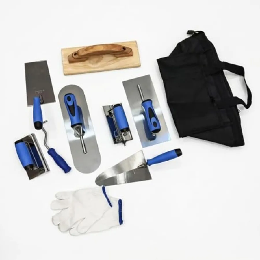 

10pcs Masonry Hand Tool Set Concrete Trowel Set Includes Finishing and Pool Trowel, Wood Float, Concrete Groover and Edger, Mar