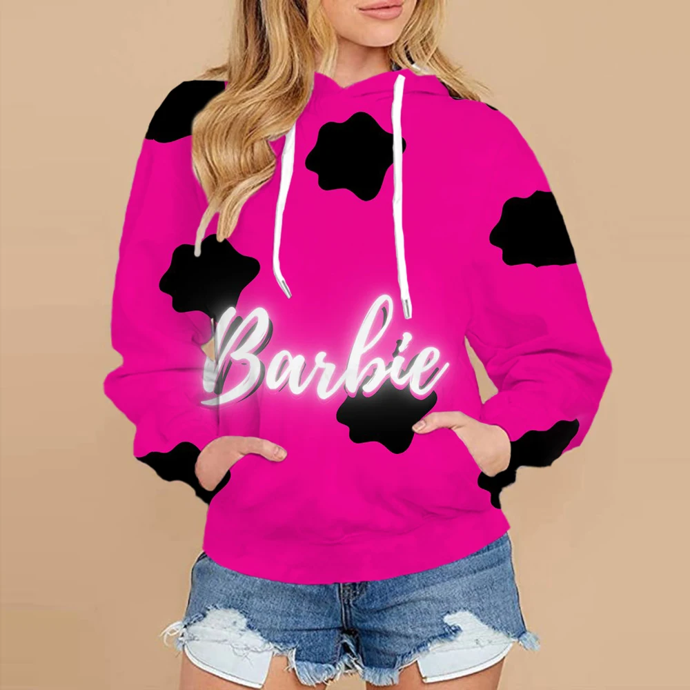 2024 New Barbie Princess Printed Spring and Autumn Round Neck Hoodie Casual Long Sleeve Round Neck Hoodie Pink Christmas Gift